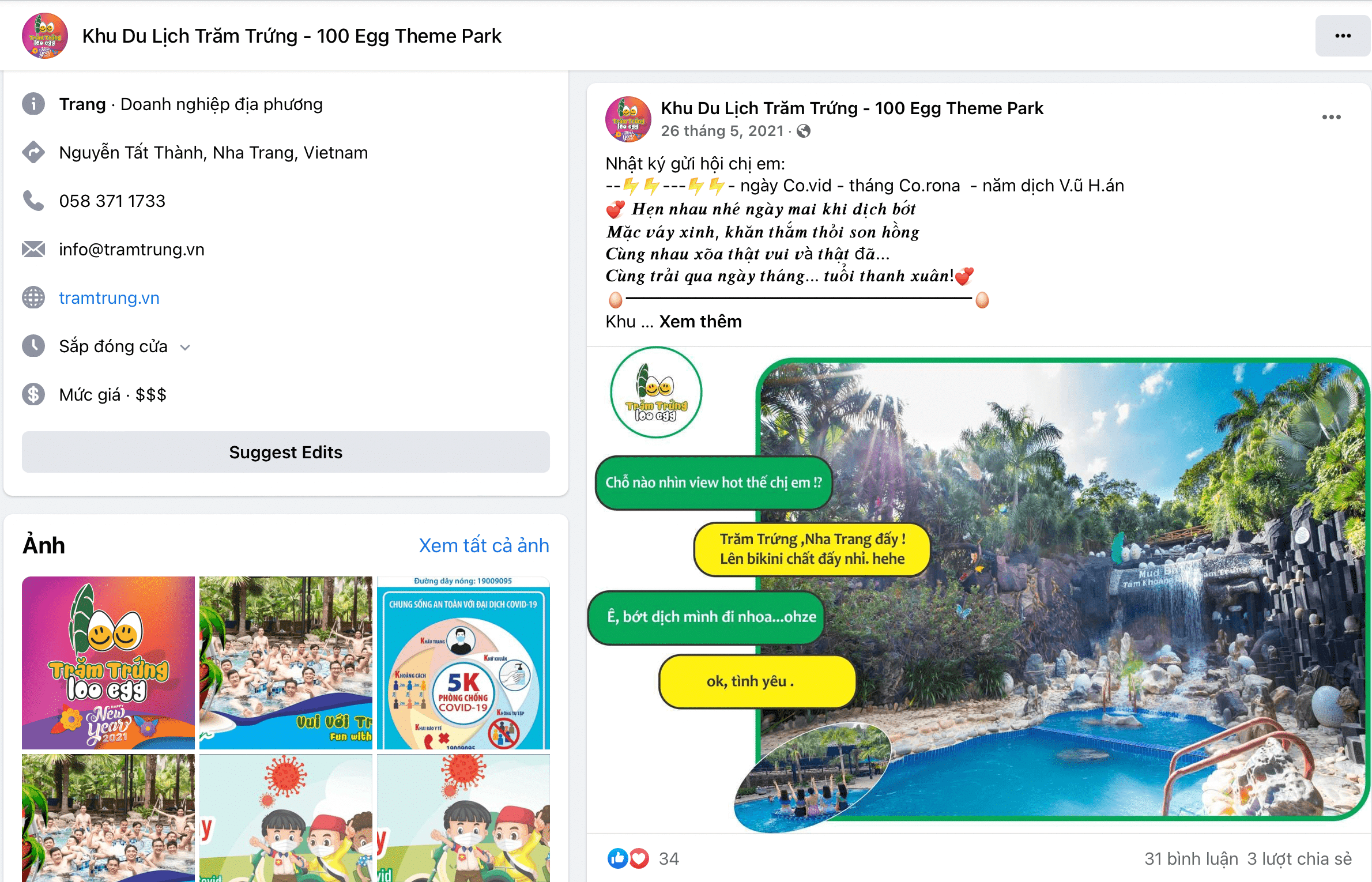 Fanpage khu du lịch Trăm Trứng