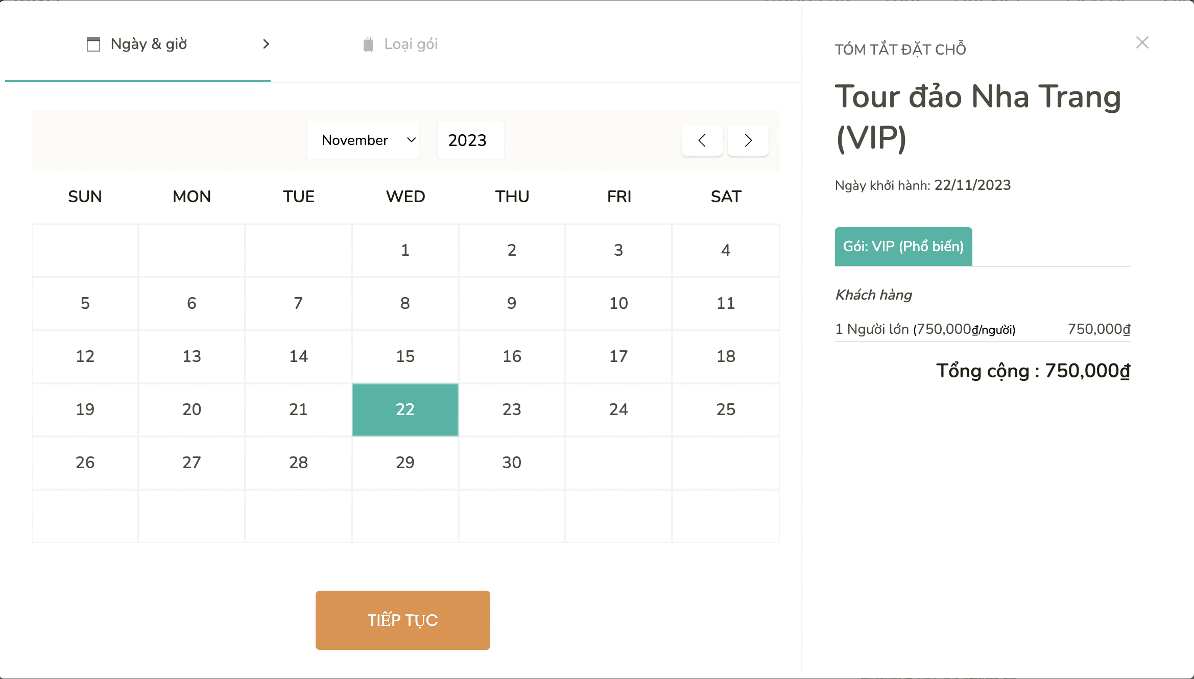 Đặt vé tour đảo Nha Trang - Bước 2
