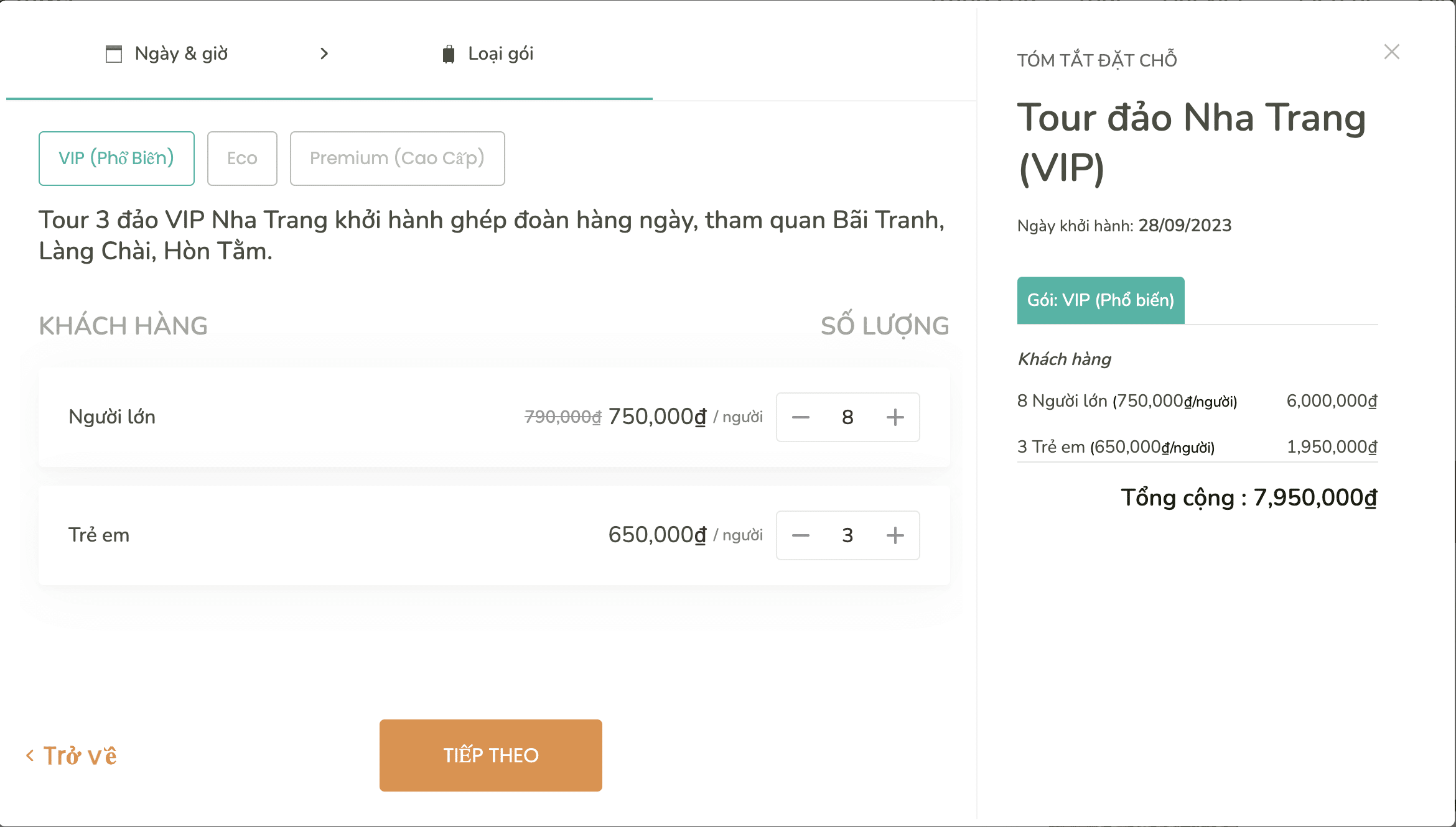 Đặt vé tour đảo Nha Trang - Bước 3